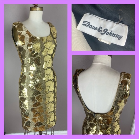 Vintage Dave & Johnny Gold Lamé and Sequined Dress - Made in USA - Size 4-6 - Picture 6 of 8